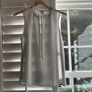J Crew Factory white and black polka dot ruffle top.